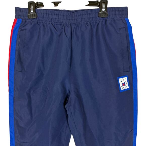 Parish Nation Track Pants Men's Large Navy Blue 2 Stripes Mesh Lined Ankle Zip - Picture 2 of 16